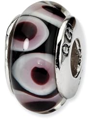Reflection Beads - 925 Sterling Silver Black & Pink Hand-blown Glass Bead