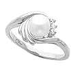 14K White Gold Akoya Cultured White or Black Pearl and Diamond Ring - 6.00mm