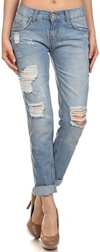 American Blue Women's Loose Fit Rolled Up Ripped Boyfriend Distressed Jean Size 11