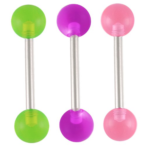 Cute Tongue Piercing Bulk Rings Colorful 3Pcs 14g 14 Gauge 1.6mm 14mm Steel Straight Barbell bar Set AZMY