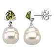14K White Gold Paspaley South Sea Cultured Pearl and Peridot Earrings - 12.00mm