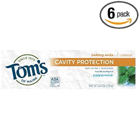 Tom's of Maine Natural Care Fluoride Toothpaste, Anticavity, Baking Soda, Peppermint, 6 oz (170 g) (Pack of 6)