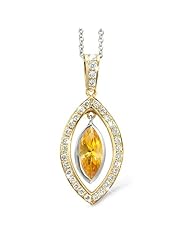 Twin Marquis Diamond Pendant In 18K Yellow Gold With A 0.75 ct. Genuine Yellow Sapphire Center Stone.