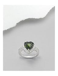 Olive Drab Heart CZ Ring In 92.5 Sterling Silver