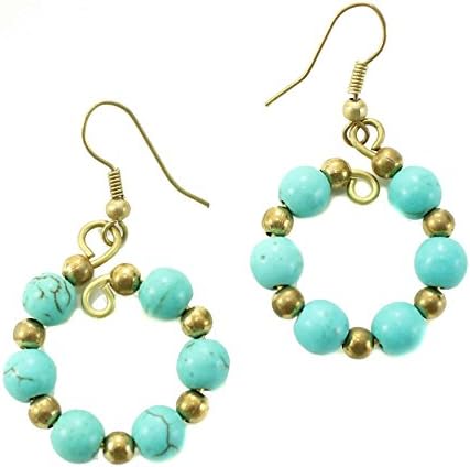 Beautiful Fashion Earrings Handmade, Boho Antique Blue Stone Brass Drop Dongle Earring.