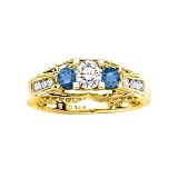 3 Diamond Bridal Engagement Ring with Blue Side Diamond 1 ct. in 14K Yellow Gold