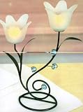 Double Tulip Votive Holder with Frosted Glass Candle Holder and Smokeless, Flameless, Flickering LED Tealight