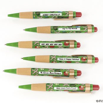 12 MERRY Christmas GREETING Pens/6 Messages/HAPPY HOLIDAYS/Stocking Stuffers/OFFICE Gift/