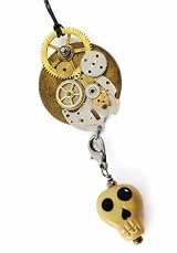 Mixed Metal Watchparts and Lampwork Glass Pendant Steampunk Skull