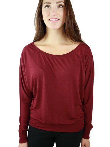 YogaColors Crystal Sheer Jersey Boatneck Pullover Long Sleeve Dolman Top