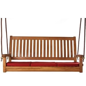 Teak Swing comes complete with solid brass hardware, GREEN cushion and rope - Order Now at... by Porch Swings