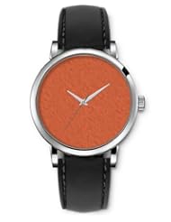 SPRAWL Aanalog Fashion Series Silver Ladies Watches of Genuine Black Leather Strap,Unique Wrist Watch for Women Girls Designed with Texture of a orange leaf
