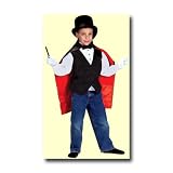 Black and Red Magician's Outfit with Cape, Vedy, Hat, Gloves and Wand, Size Small
