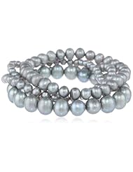 Set of 4 Multi-Grey Freshwater Cultured Pearl Stretch Bracelets, 7.5"