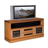 Furnitech Transitional 62" Transitional Console With Radius Corners & Large Center Channel Speaker Compartment & Fluted Solid Cherry Edge Detail (Light Cherry Finish)