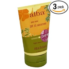 Alba Botanica Sunscreen, Aloe Vera, SPF 15, Hawaiian, 4-Ounces (Pack of 3)