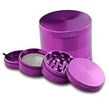 DCOU Large Aluminum Pollen Tobacco Grinder / Spice Grinder / Herb Grinder / Weed Grinder, with Sifter,with Magnetic Cover, 4 Piece 2.5 Inches (Purple)