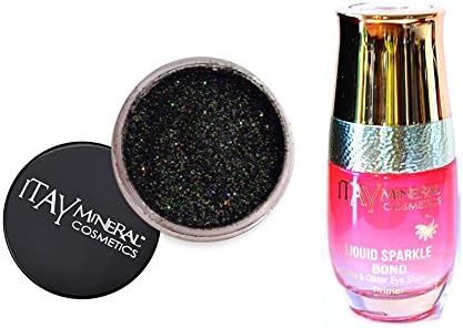 ITAY Minerals Cosmetics Glitter Powder Eye Shadow G-33 Black Rainbow + Liquid Sparkle Bond