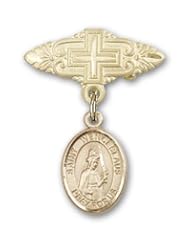 Gold Filled Baby Badge with St. Wenceslaus Charm and Badge Pin with Cross