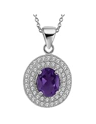 3.27 Ct Oval Purple Natural Amethyst Sterling Silver Pendant and 18 Inch Chain