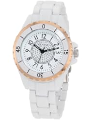 Geneva Womens AMZ1016 Rose Gold White Enamel Bezel Glitter Watch