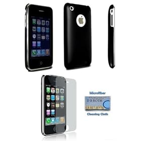 Black Polycarbonate Slim Fit Case + Full LCD Reusable Screen Protector for iPhone 3G / 3GS Incl. DBROTH Microfiber Cleaning Cloth