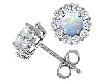 Original Star K(tm) Round Created Opal Earrings in .925 Sterling Silver