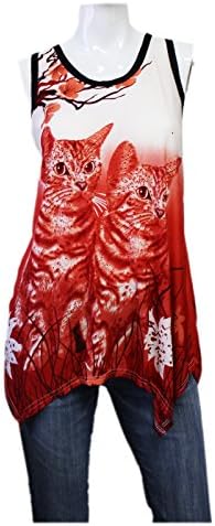 Women's Red Fade Sleeveless Top With Dual Cat Graphic (XL/XXL)