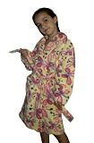 Crazy Butterfly Jacquard Plush Microterry Girl's Bathrobe, 100% Polyester, Yellow