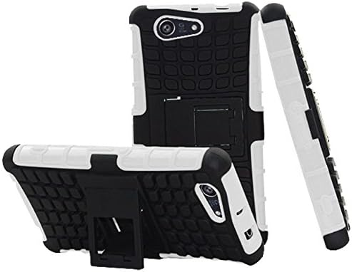 Z3 Case, Premium Dual Layer Armor Defender Back Cover with Built-In Stand High Drop Shock Impact Resistant Shell Ultra Fitted Skin for Sony Xperia Z3 with 1x Stylus + 1x Screen Protector -White