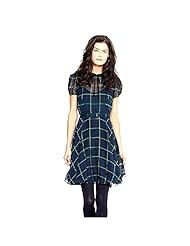 Chiffon Plaid Print Short Sleeves Belted  Dress