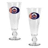 New York Mets Oval Logo 2 Piece Pilsner Glass Set with Baseball on Stem