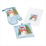 Woodsy Festive Snowman Pot Holder Square, Glove and Kitchen Towel Set