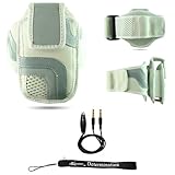 White Adjustable Deluxe Sportband / Workout Armband with Adaptable Neck Str ....