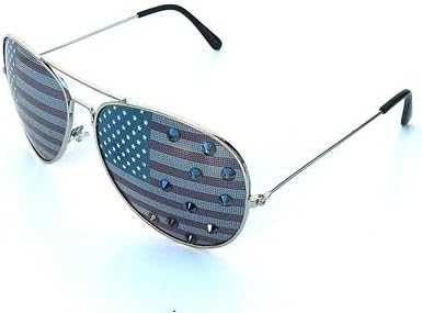 American Flag Lens Silver Frame Aviators Sunglass, Proudly Made in the USA, 5.5 Inches X 2 Inches
