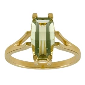 10k Yellow Gold Bridge-Cut Green Amethyst Ring by Amazon.com Collection