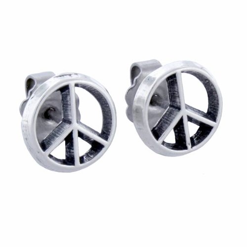 41JilYsA3QL Sterling Silver Jewelry: Sterling Silver Peace Sign Stud Earrings (8mm Width)
