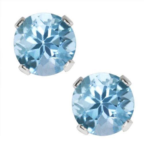 925 Sterling Silver Round Aquamarine Earrings (1.10 ct)