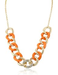 Gold Chain Coral Links and Pave Accent Link Necklace, 31.75"