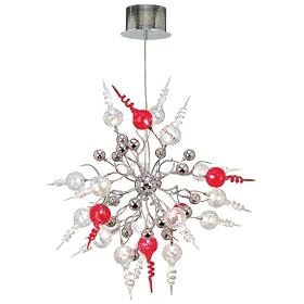 Possini Euro Red and Clear Swirl 22-Light Pendant Chandelier