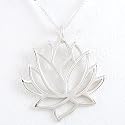 Large Open Design Lotus Flower Pendant in Sterling Silver on 16" Box Chain, #8451
