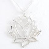 Large Open Design Lotus Flower Pendant in Sterling Silver on 16" Box Chain, #8451