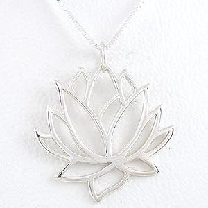 Large Open Design Lotus Flower Pendant in Sterling Silver on 16" Box Chain, #8451