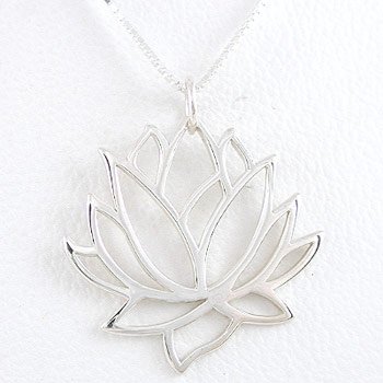 Large Open Design Lotus Flower Pendant in Sterling Silver on 16 Box Chain, #8451