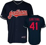 MLB Cleveland Indians Carlos Santana Navy Majestic Replica Baseball Jersey (M)