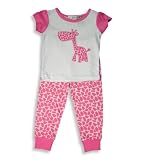 B.T. Kids - Toddler Girls 2-Piece Short Sleeved Cotton Pajama Set, White, Pink