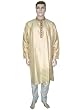 Bollywood Party Mens Wear Embroidered Silk Blend Ecru Kurta Pajama Xl Chest 50 Inch