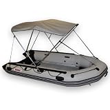 Aluminum Bimini Top for 11.8 to 12.6 ft Inflatable Boat, 3 Bow Design with Gray Canopy