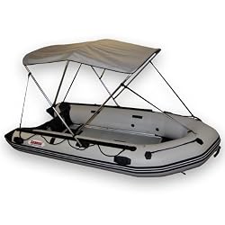 Aluminum Bimini Top for 11.8 to 12.6 ft Inflatable Boat, 3 Bow Design with Gray Canopy