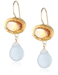 Nava Zahavi Oval Citrine and Aqua Drop Earrings